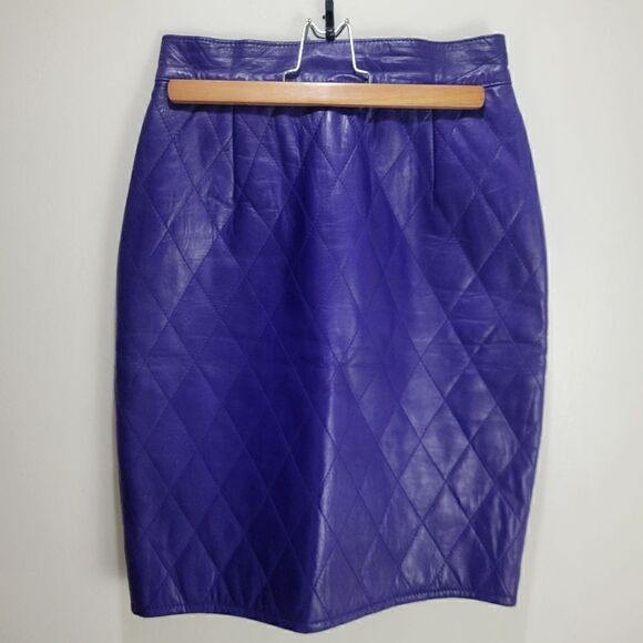 NWOT Danier Purple Quilted Leather Mug Skirt - Picture 1 of 10